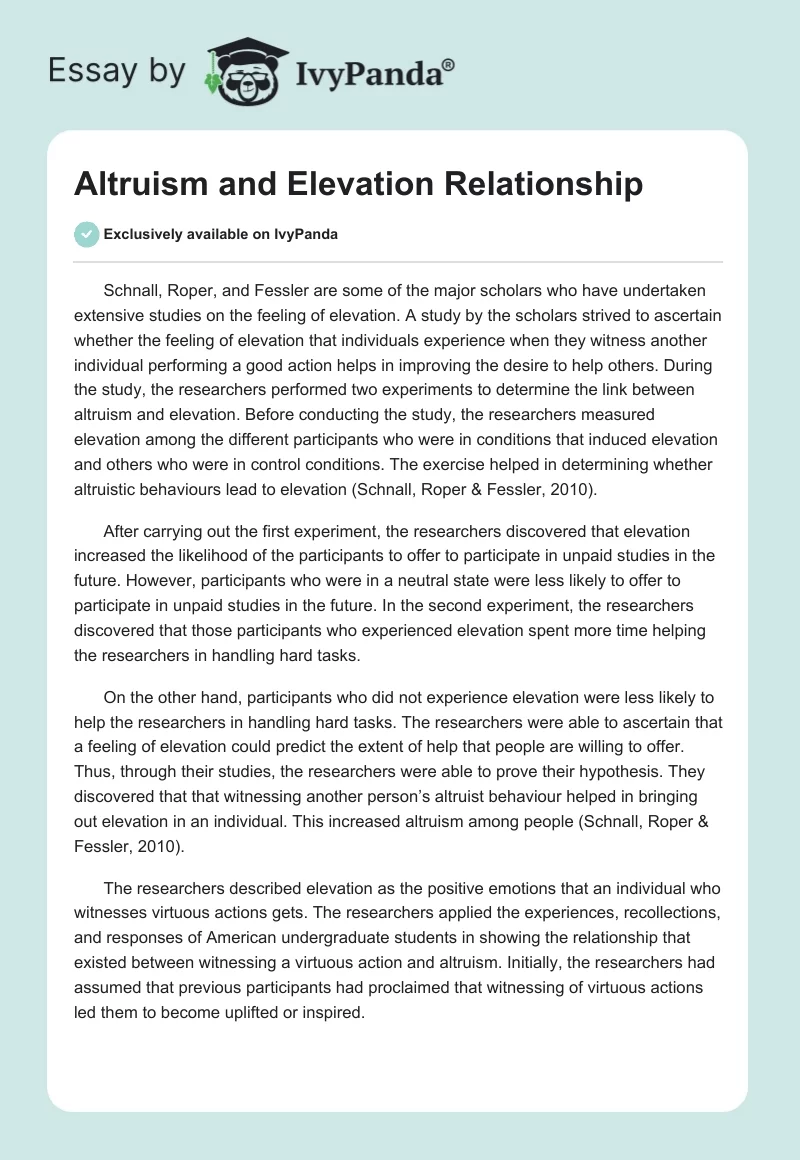 Altruism and Elevation Relationship. Page 1