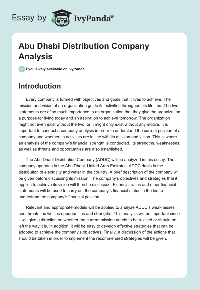 Abu Dhabi Distribution Company Analysis. Page 1