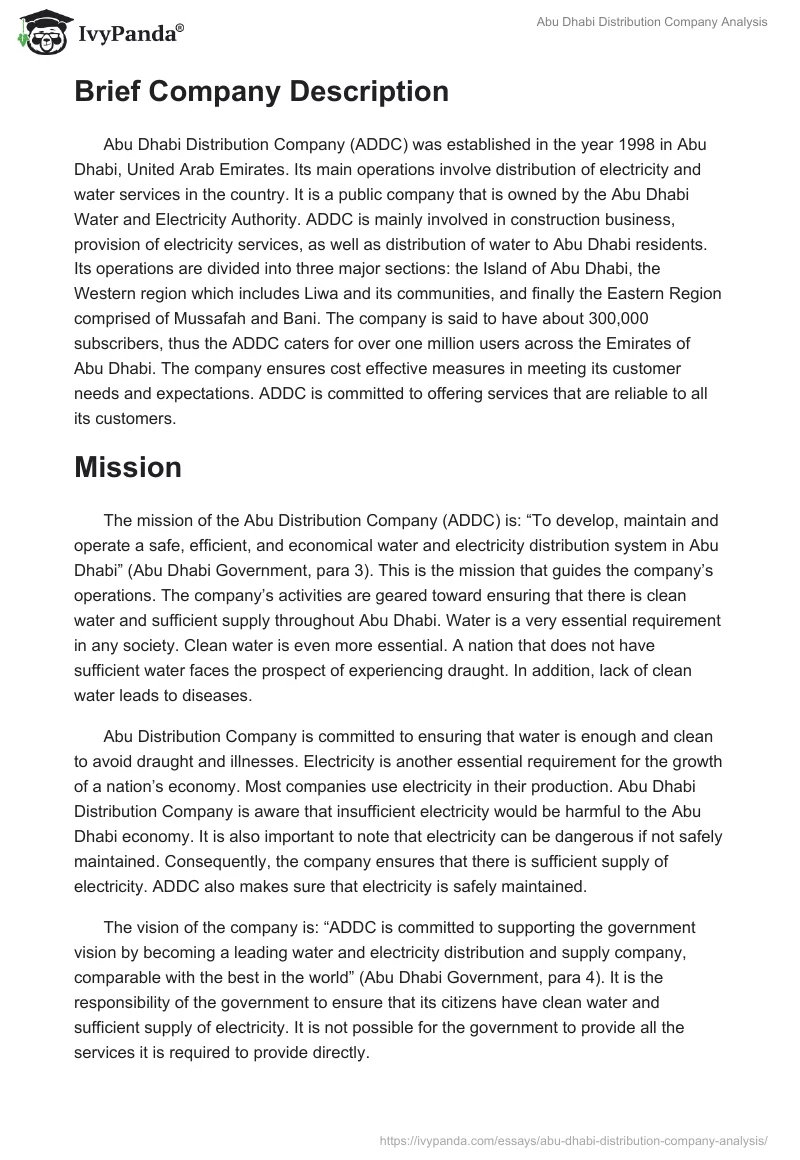 Abu Dhabi Distribution Company Analysis. Page 2