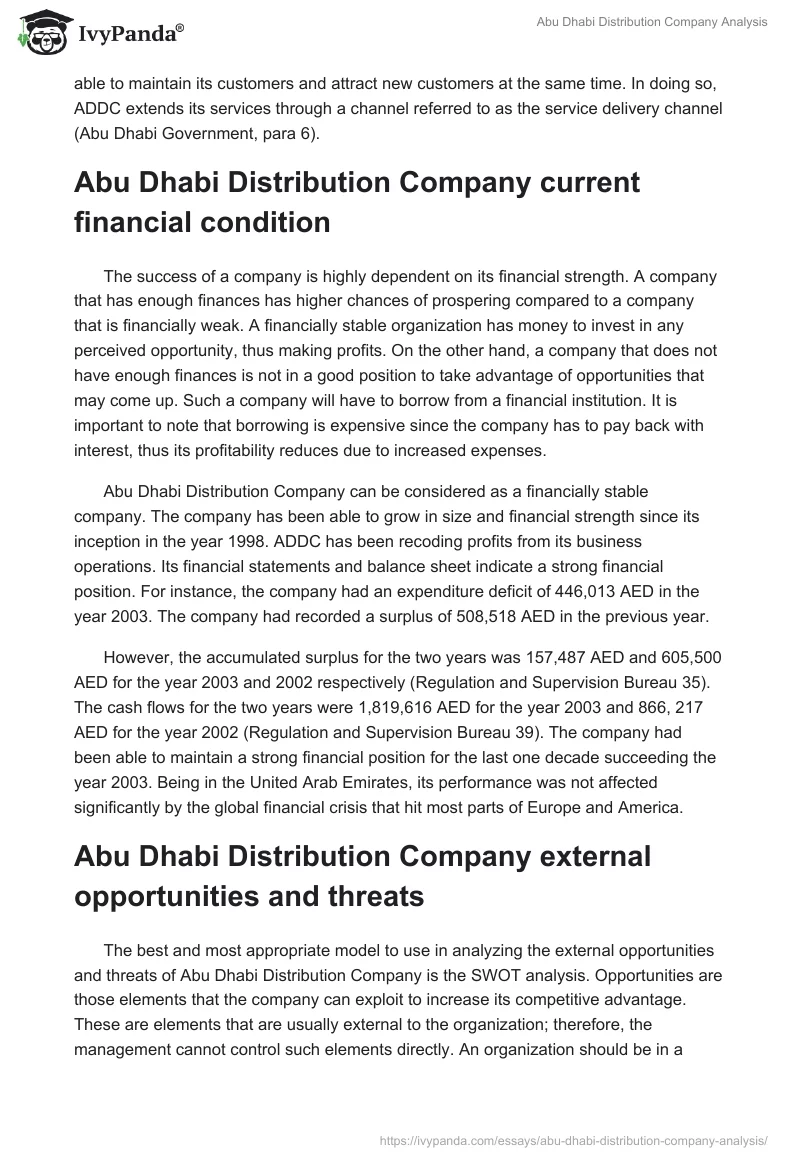 Abu Dhabi Distribution Company Analysis. Page 4