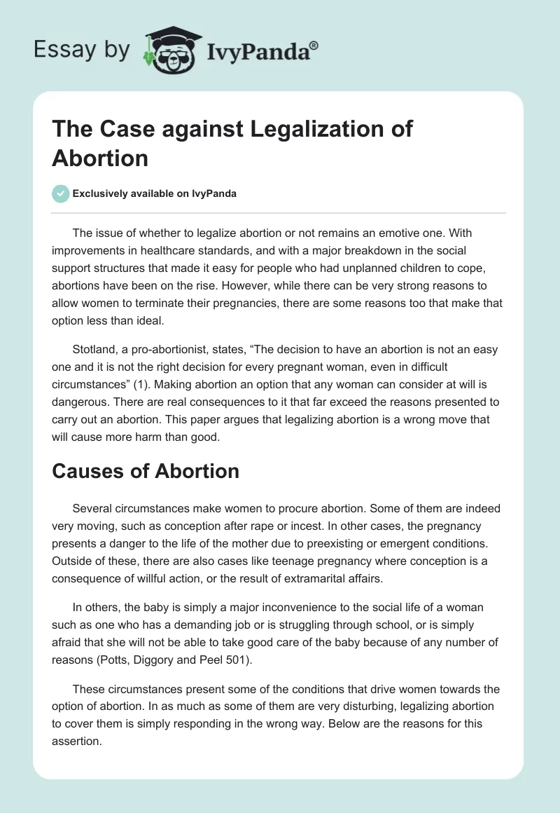 The Case Against Legalization of Abortion. Page 1