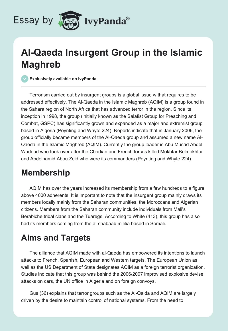 Al-Qaeda Insurgent Group in the Islamic Maghreb. Page 1