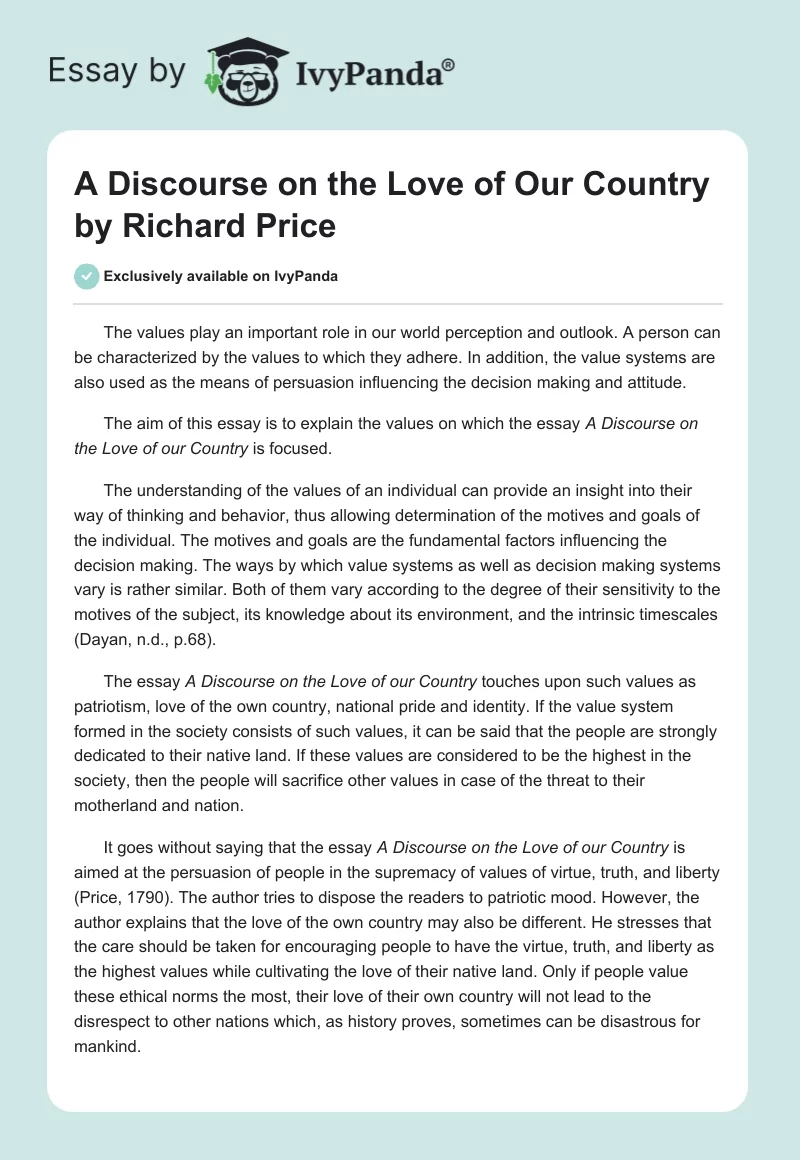 A Discourse on the Love of Our Country by Richard Price. Page 1