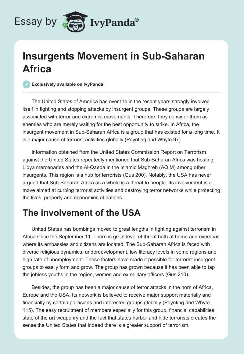 Insurgents Movement in Sub-Saharan Africa. Page 1