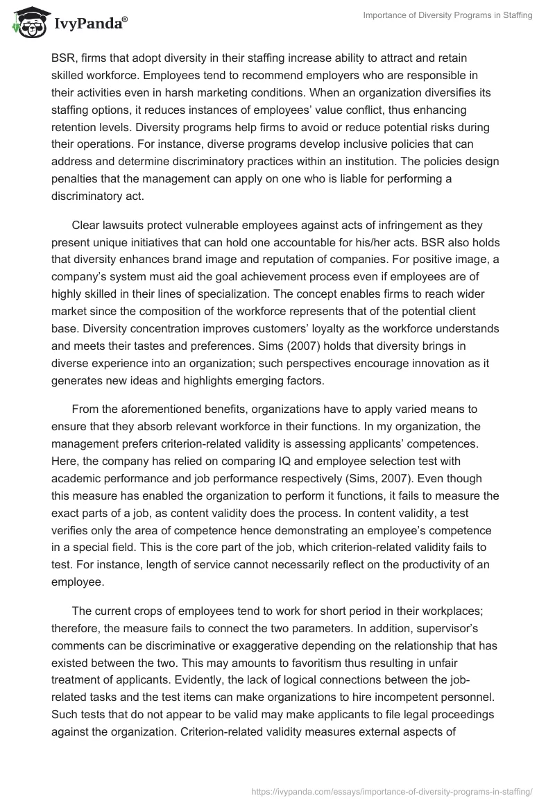 Importance of Diversity Programs in Staffing. Page 4