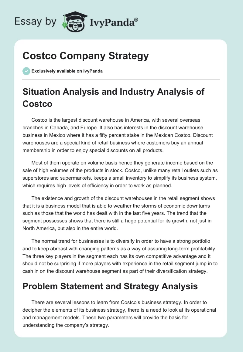 Costco Company Strategy. Page 1