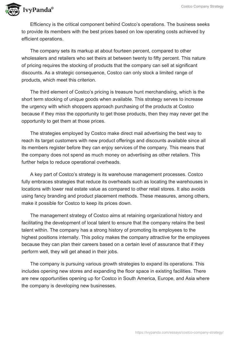 Costco Company Strategy. Page 2