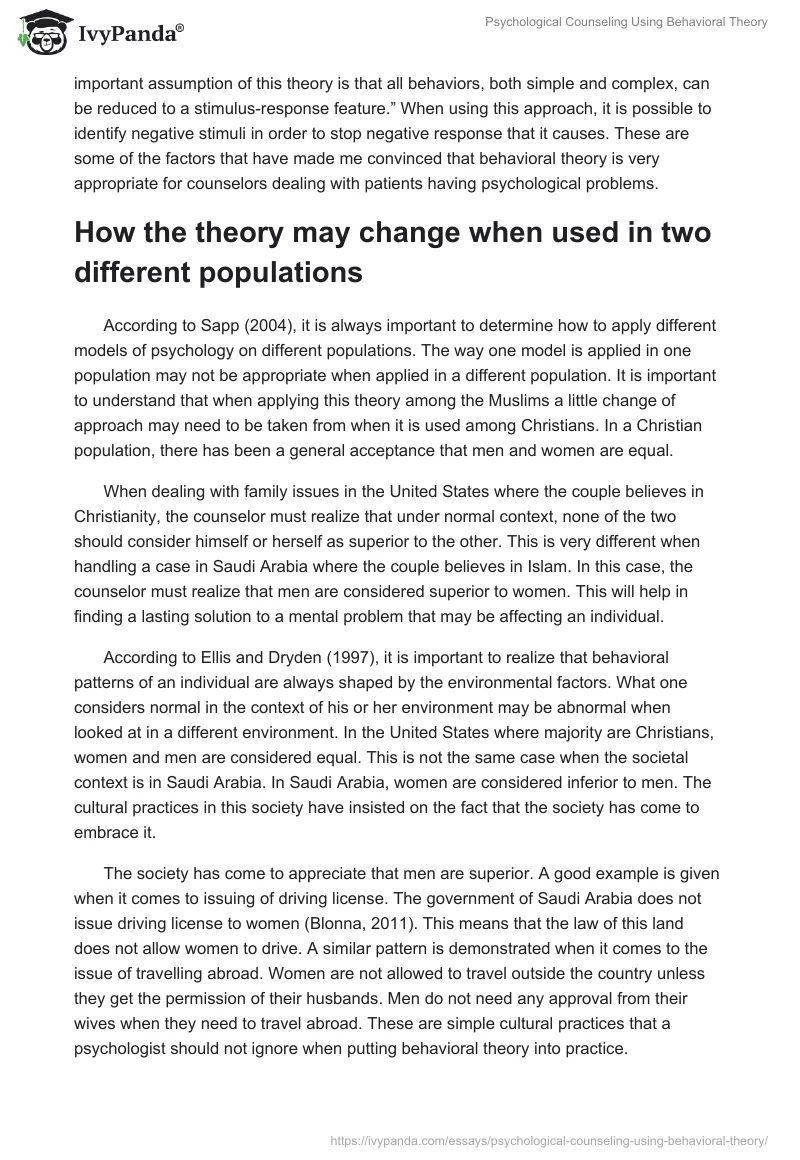 Psychological Counseling Using Behavioral Theory. Page 3