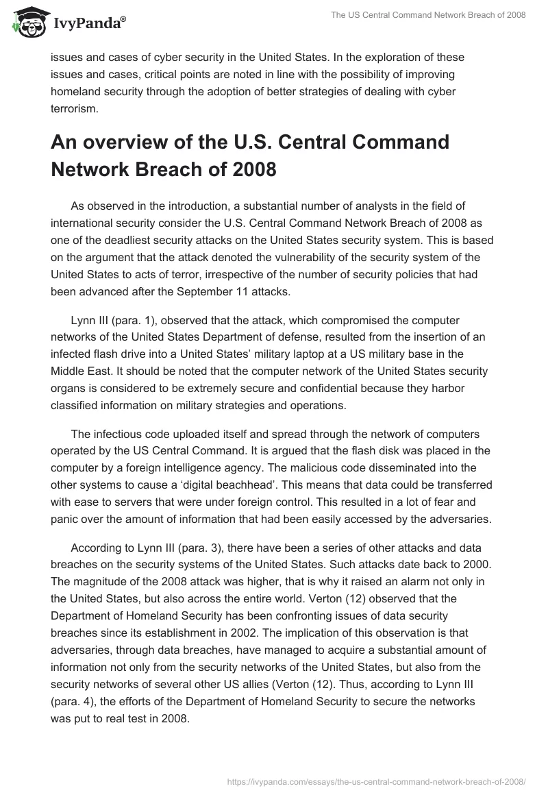 The US Central Command Network Breach of 2008. Page 2