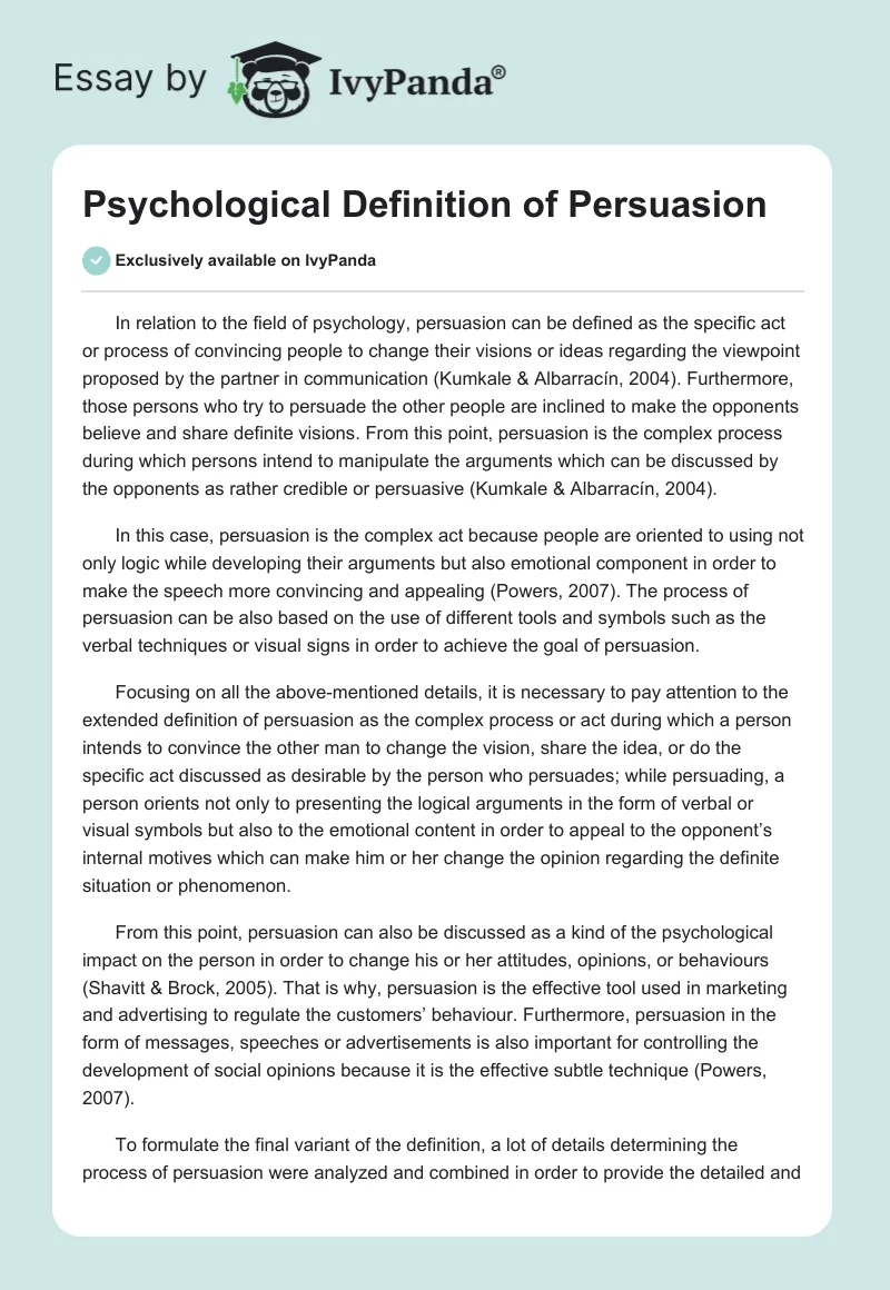 Psychological Definition of Persuasion. Page 1