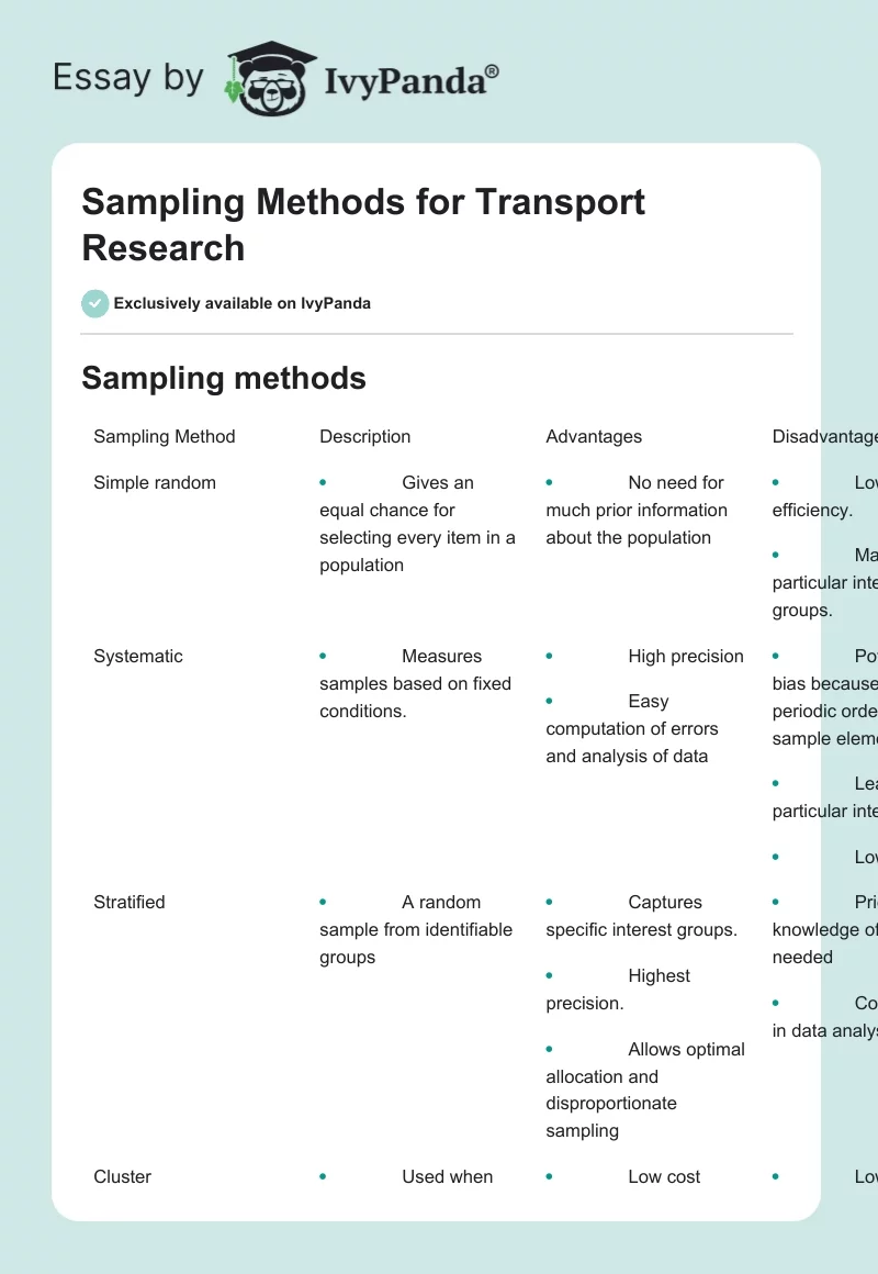 Sampling Methods for Transport Research. Page 1