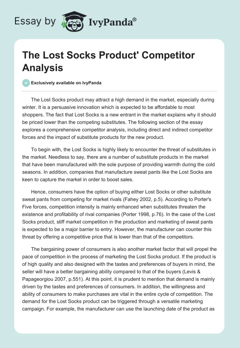 The Lost Socks Product' Competitor Analysis. Page 1