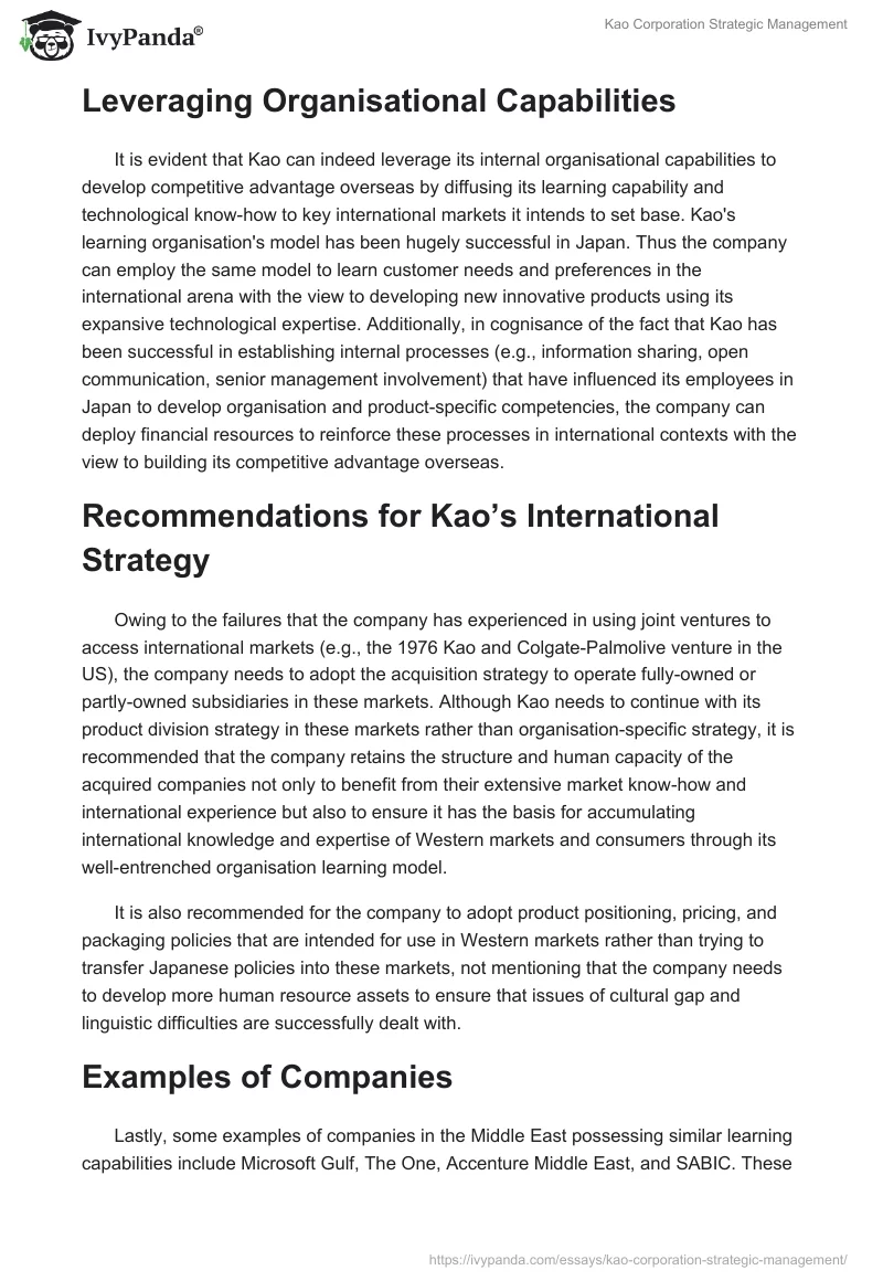 Kao Corporation Strategic Management. Page 2