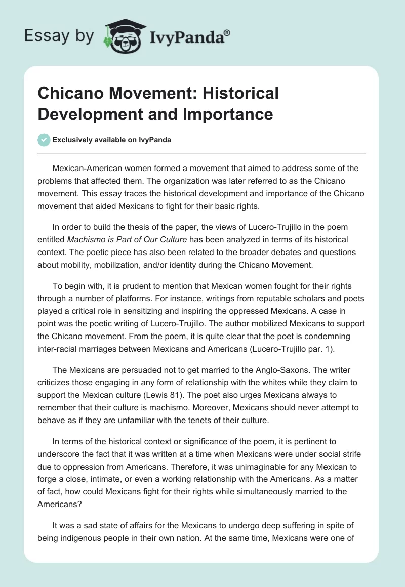 Chicano Movement: Historical Development and Importance. Page 1