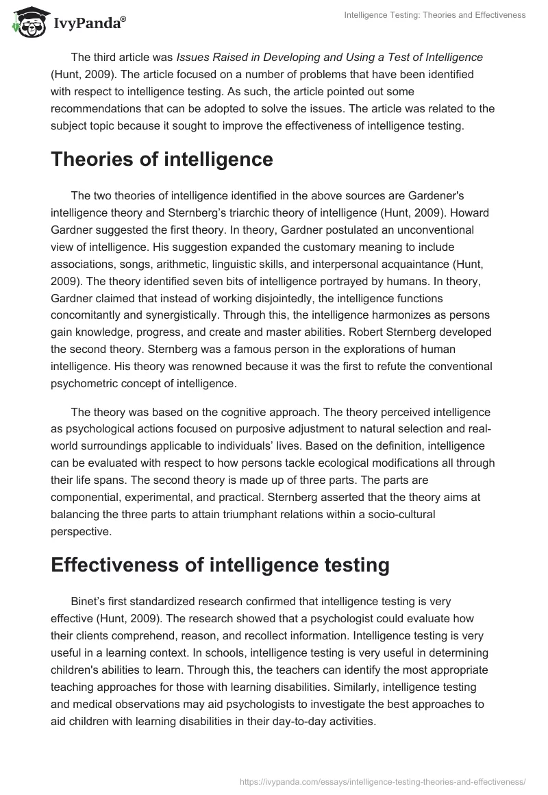 Intelligence Testing: Theories and Effectiveness. Page 2