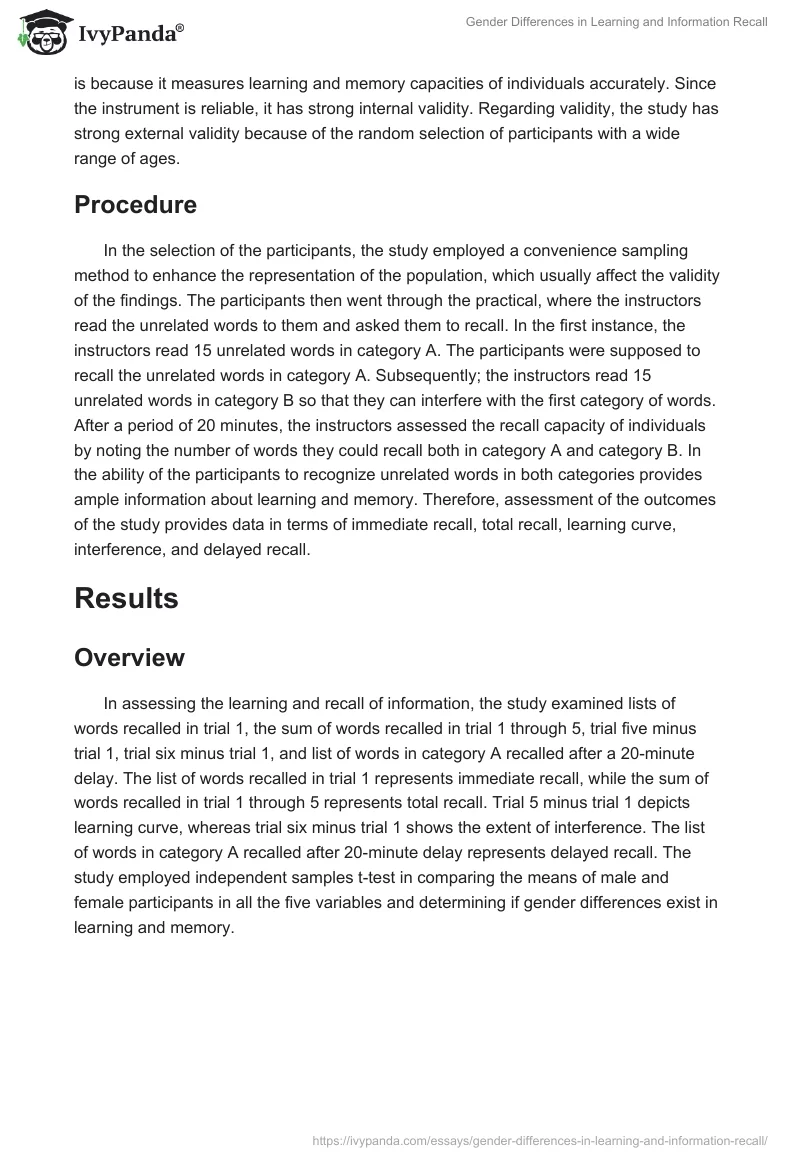 Gender Differences in Learning and Information Recall. Page 4