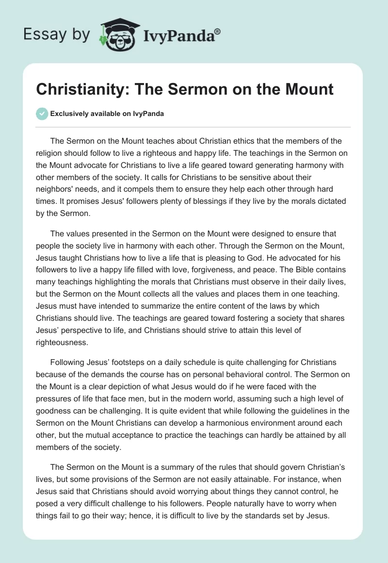 Christianity: The Sermon on the Mount. Page 1