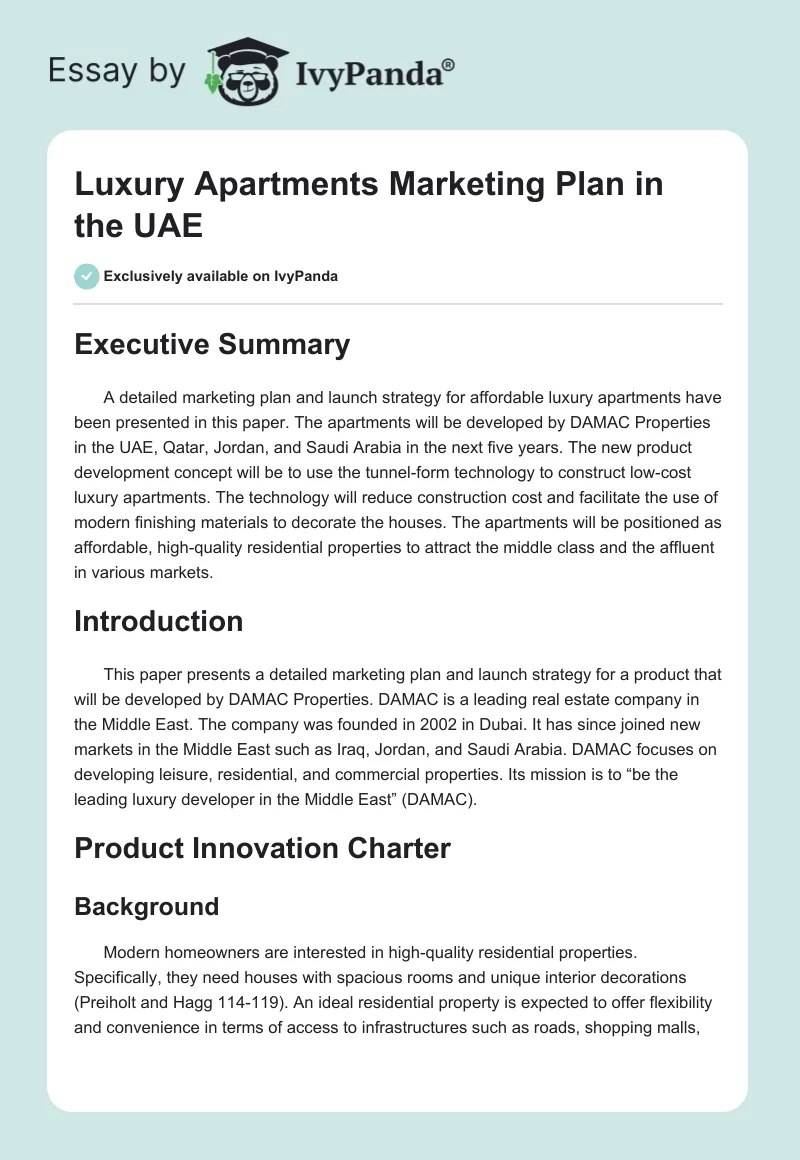 Luxury Apartments Marketing Plan in the UAE. Page 1