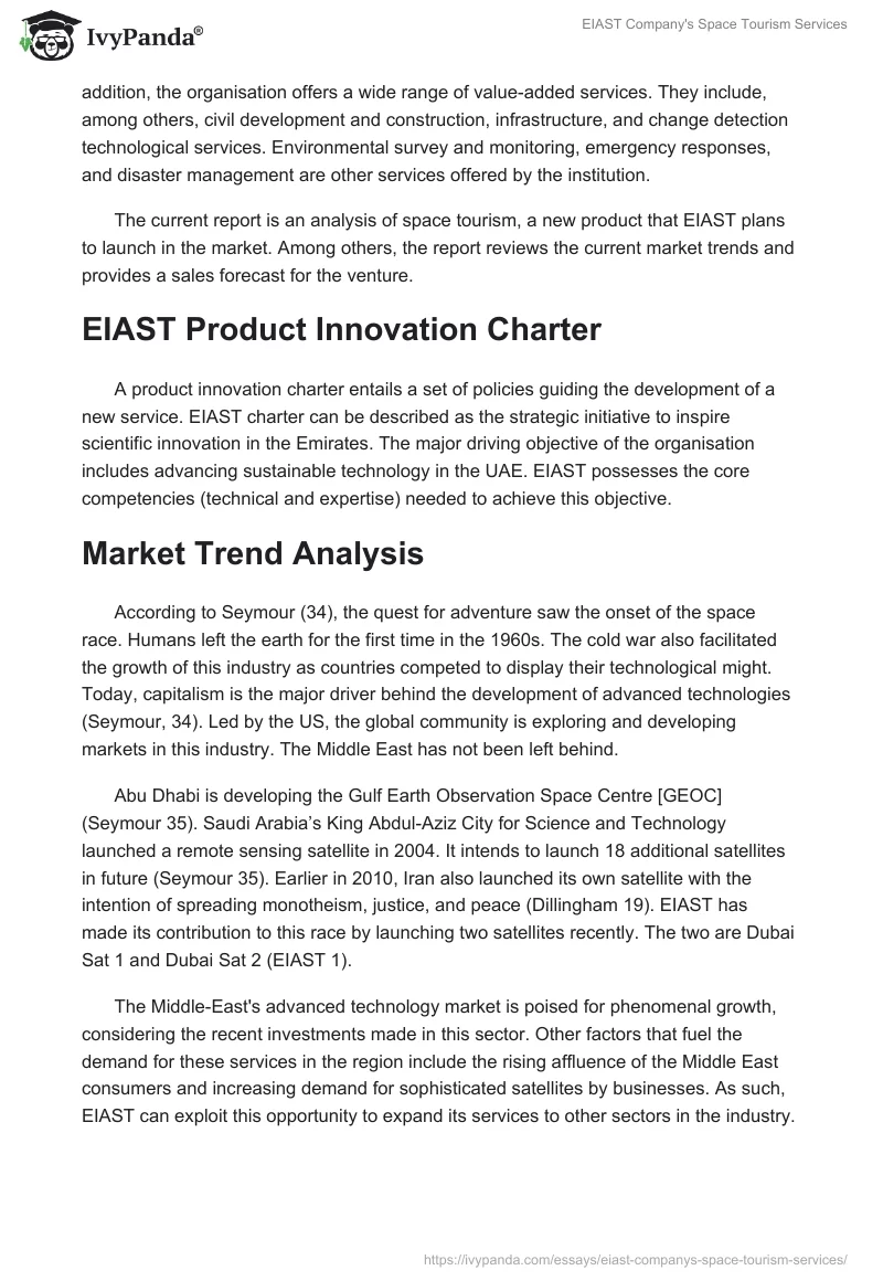EIAST Company's Space Tourism Services. Page 2