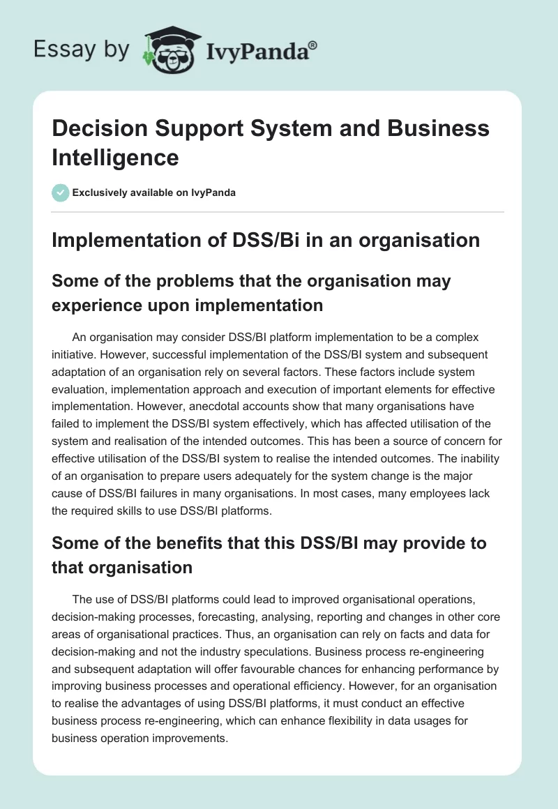 Decision Support System and Business Intelligence. Page 1