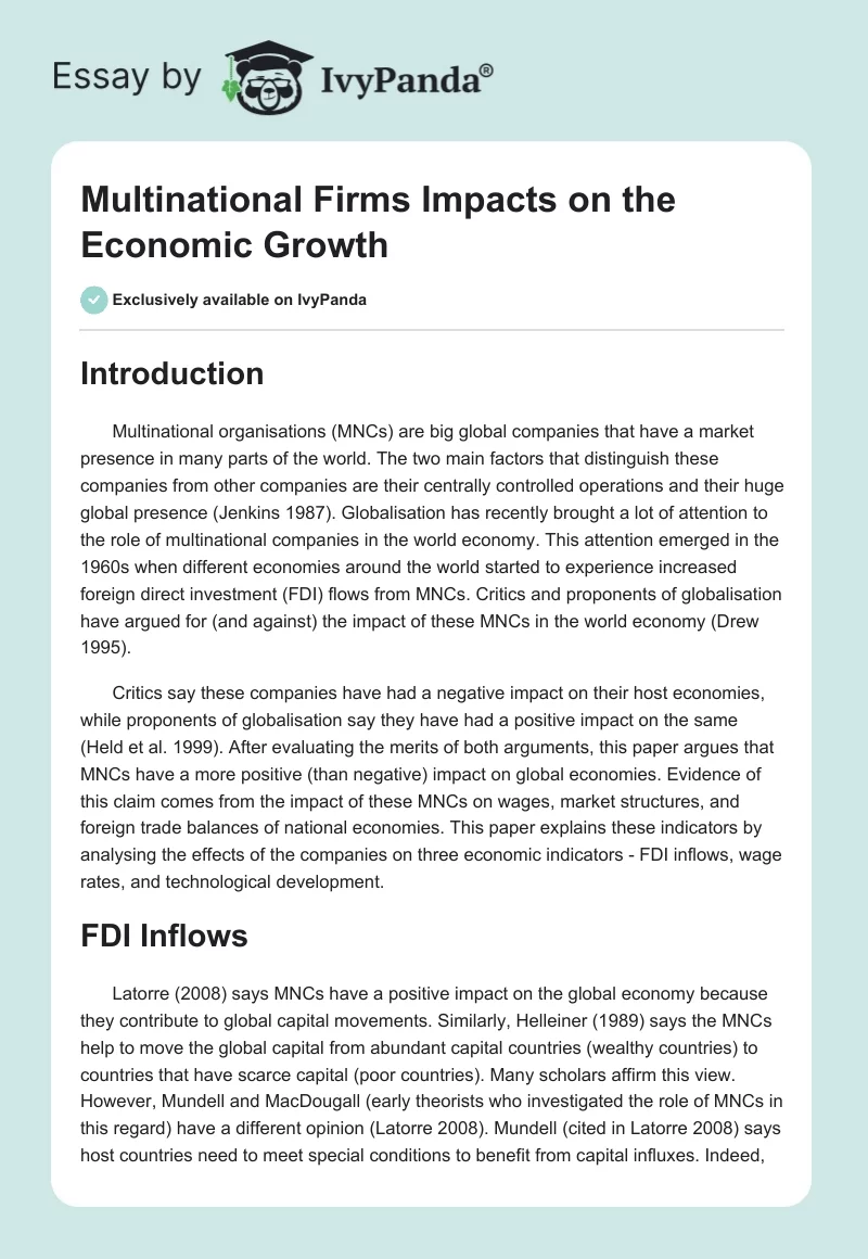 Multinational Firms Impacts on the Economic Growth. Page 1