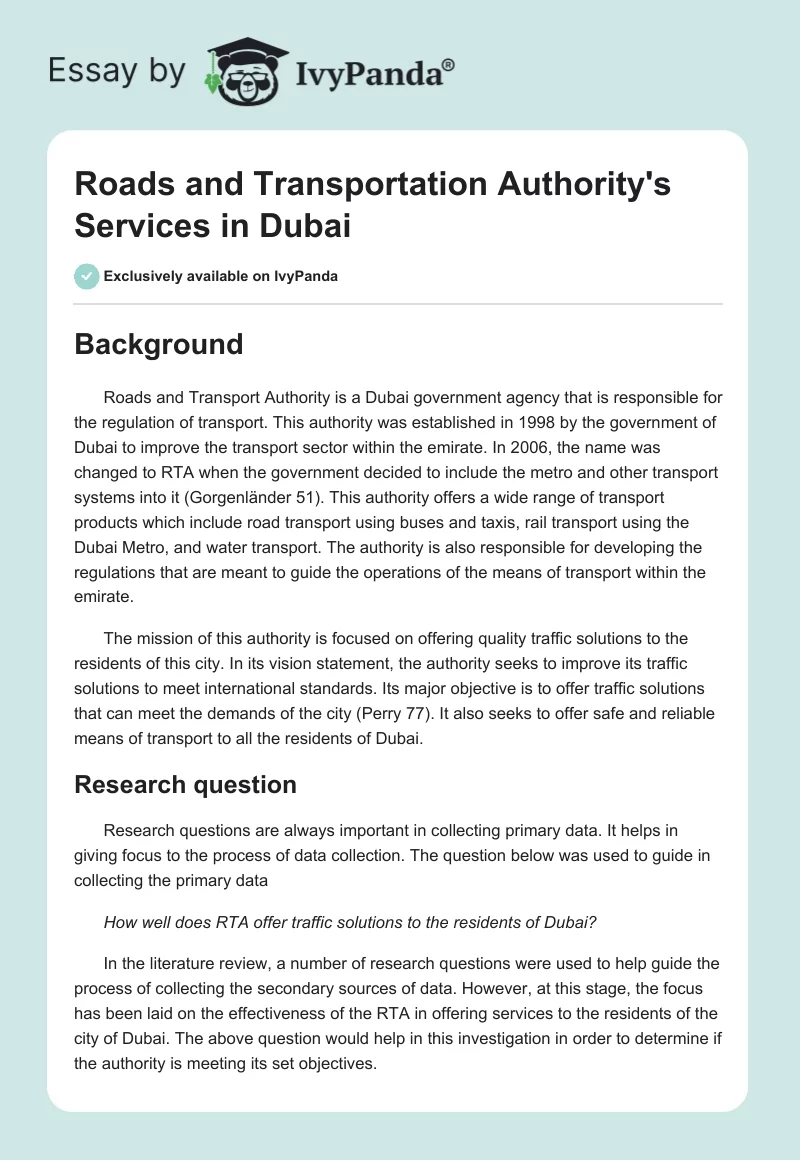 Roads and Transportation Authority's Services in Dubai. Page 1