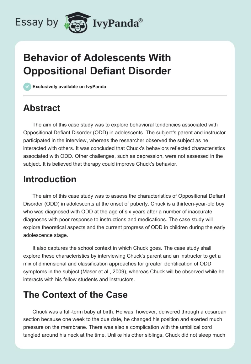 Behavior of Adolescents With Oppositional Defiant Disorder. Page 1