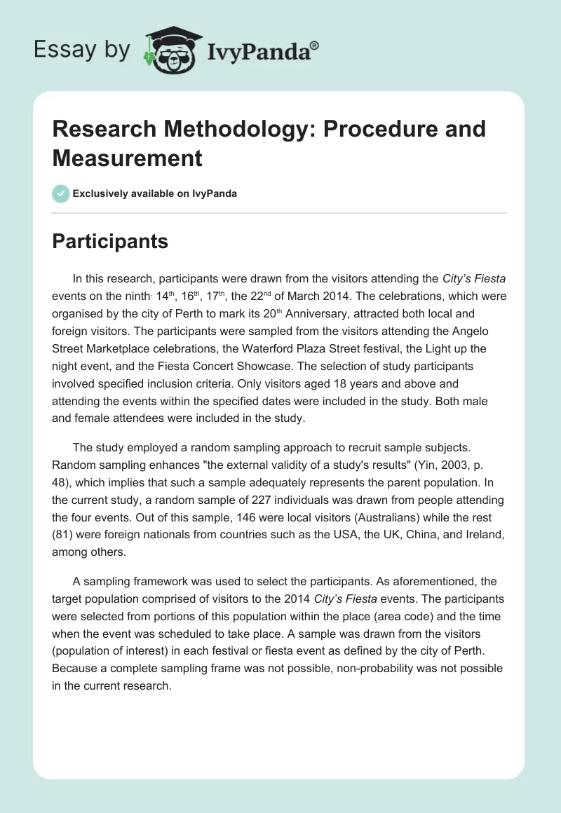 Research Methodology: Procedure and Measurement. Page 1