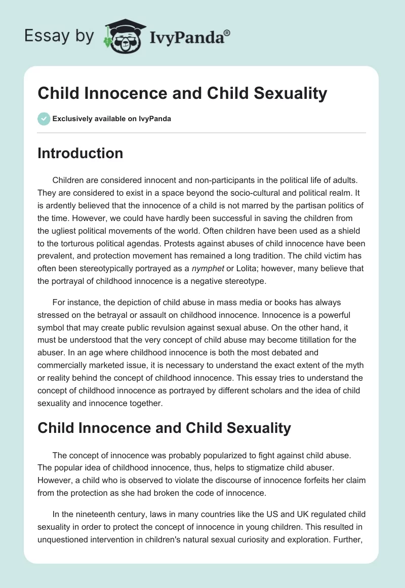 Child Innocence and Child Sexuality. Page 1