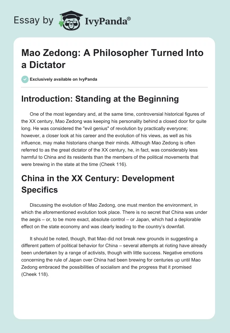 Mao Zedong: A Philosopher Turned Into a Dictator. Page 1