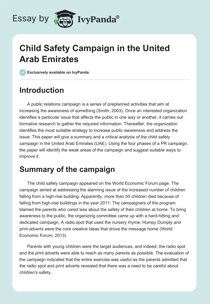 Child Safety Campaign in the United Arab Emirates. Page 1