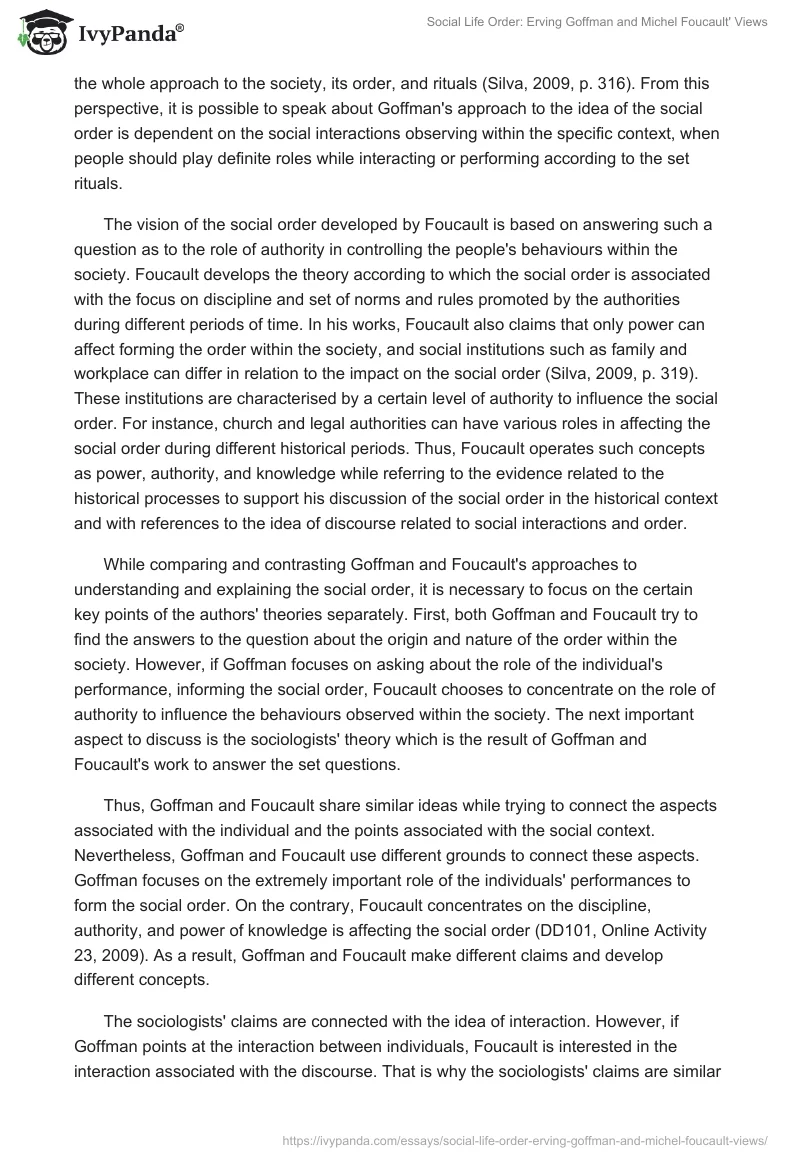 Social Life Order: Erving Goffman and Michel Foucault' Views. Page 2
