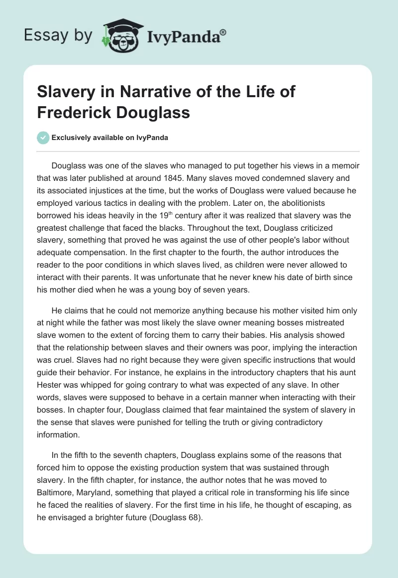 Slavery in Narrative of the Life of Frederick Douglass. Page 1