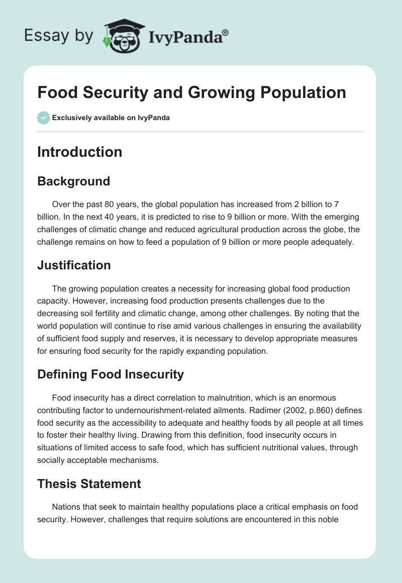 Food Security and Growing Population. Page 1
