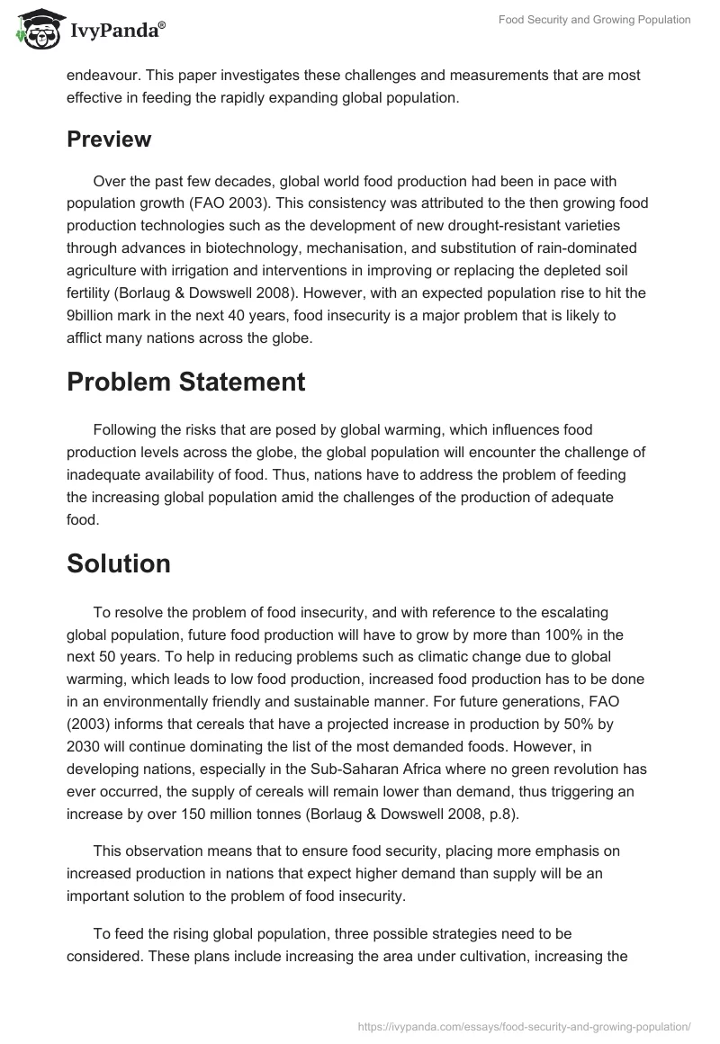 Food Security and Growing Population. Page 2