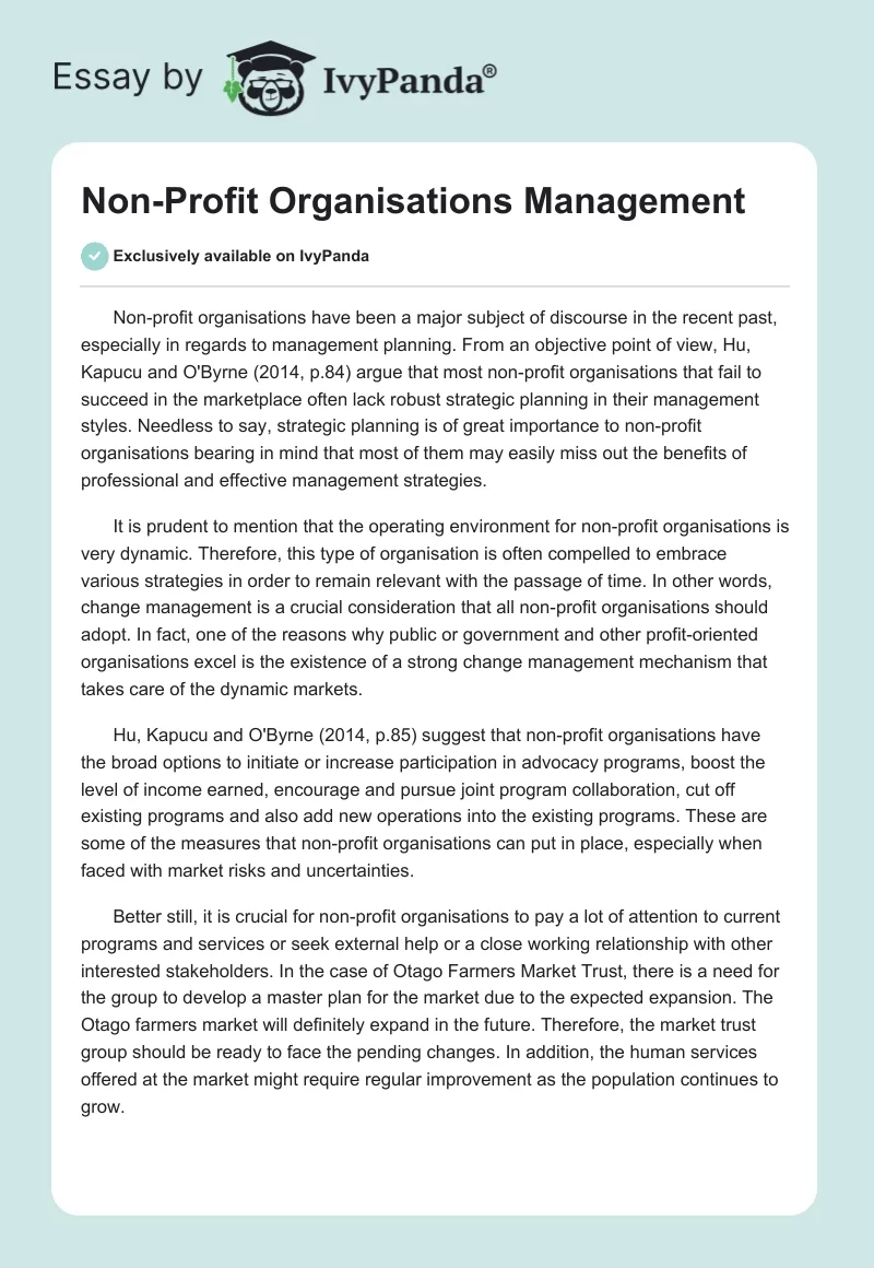 Non-Profit Organisations Management. Page 1