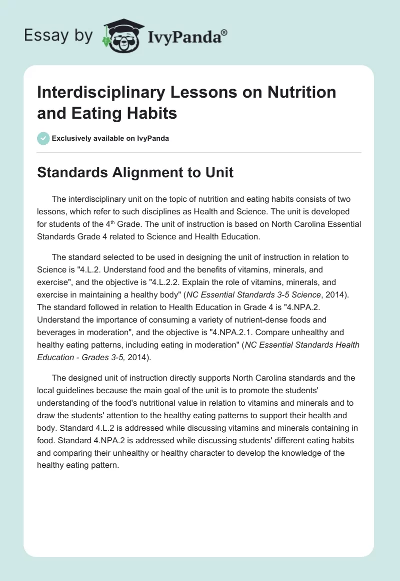 Interdisciplinary Lessons on Nutrition and Eating Habits. Page 1