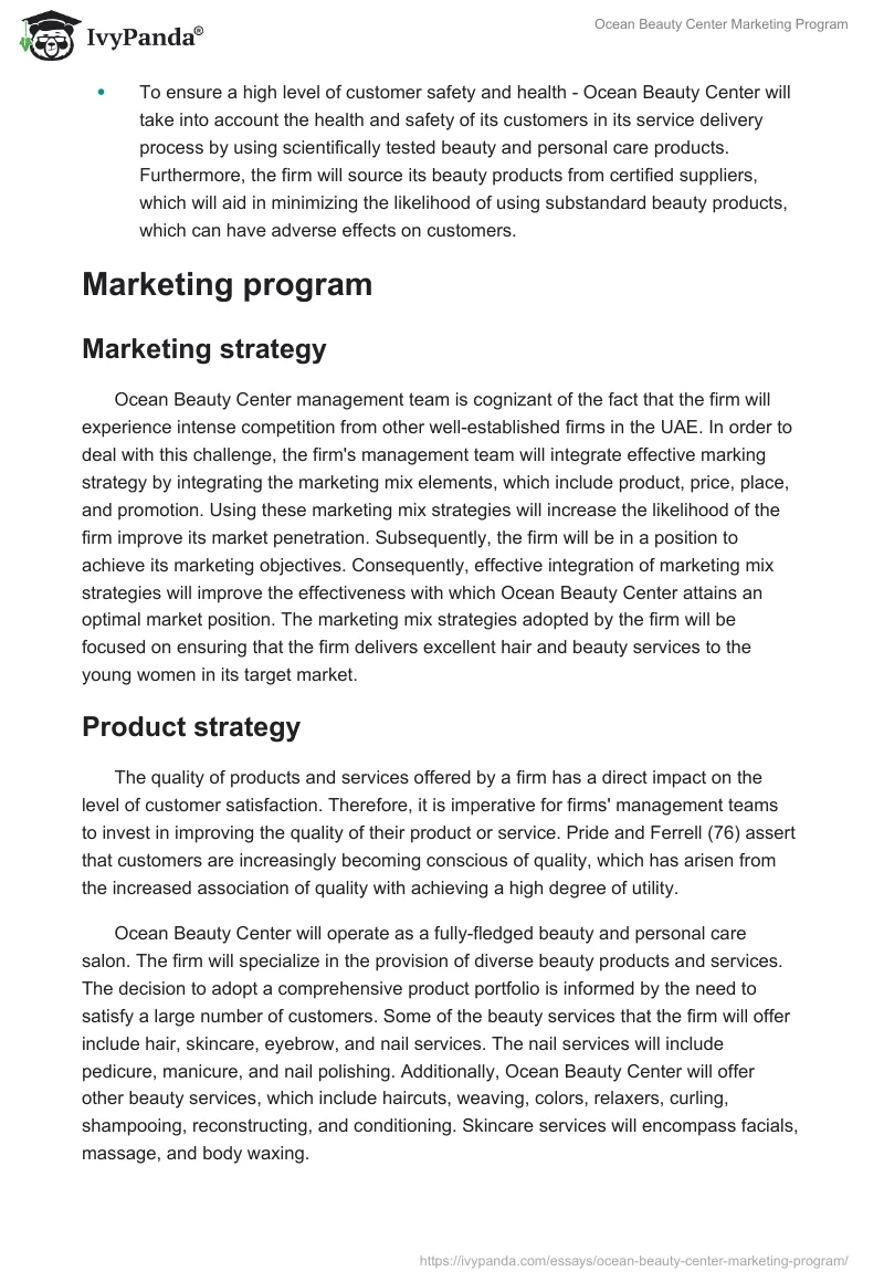 Ocean Beauty Center Marketing Program. Page 3
