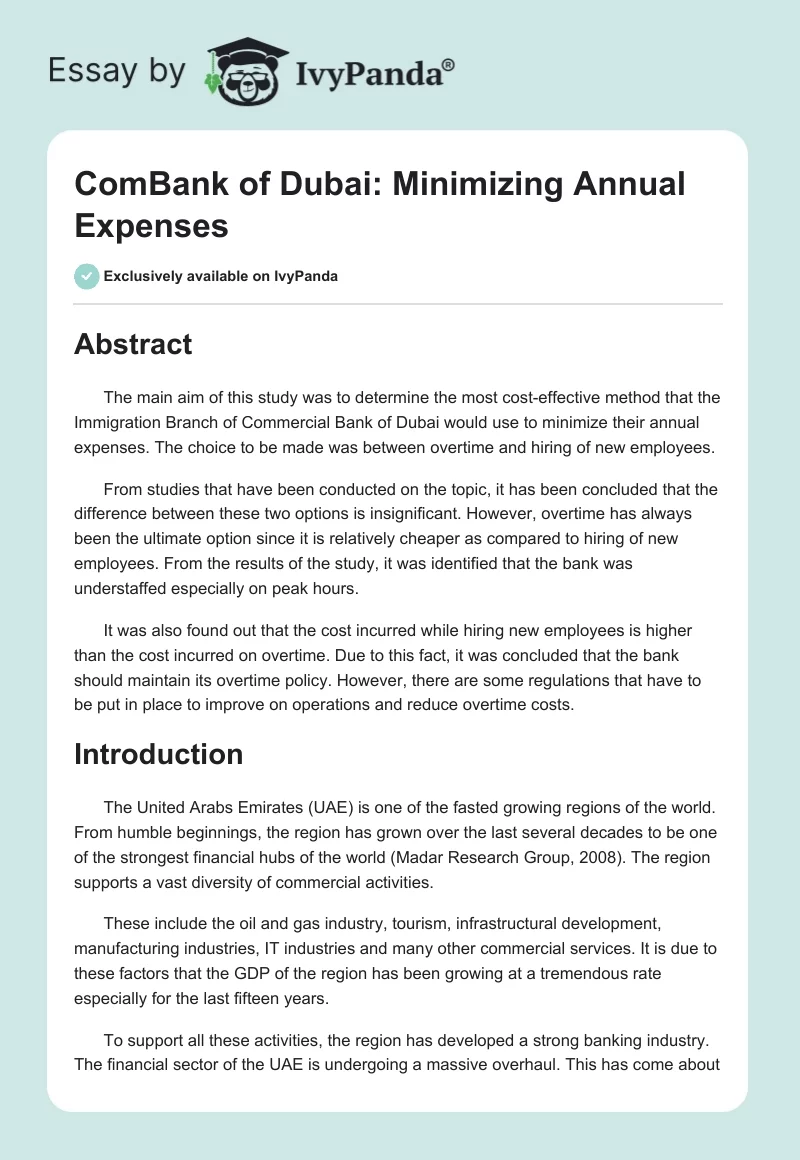 ComBank of Dubai: Minimizing Annual Expenses. Page 1