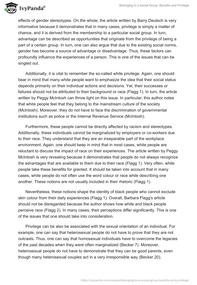Belonging to a Social Group: Benefits and Privilege. Page 2