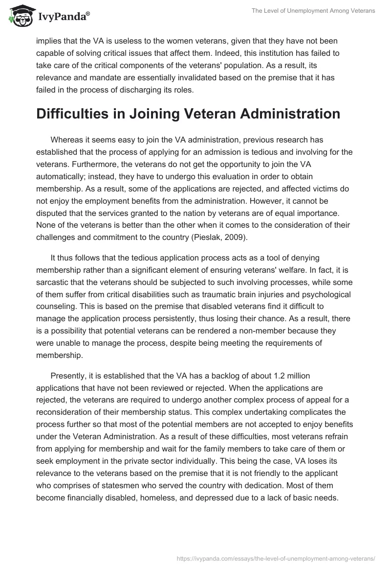 The Level of Unemployment Among Veterans. Page 5