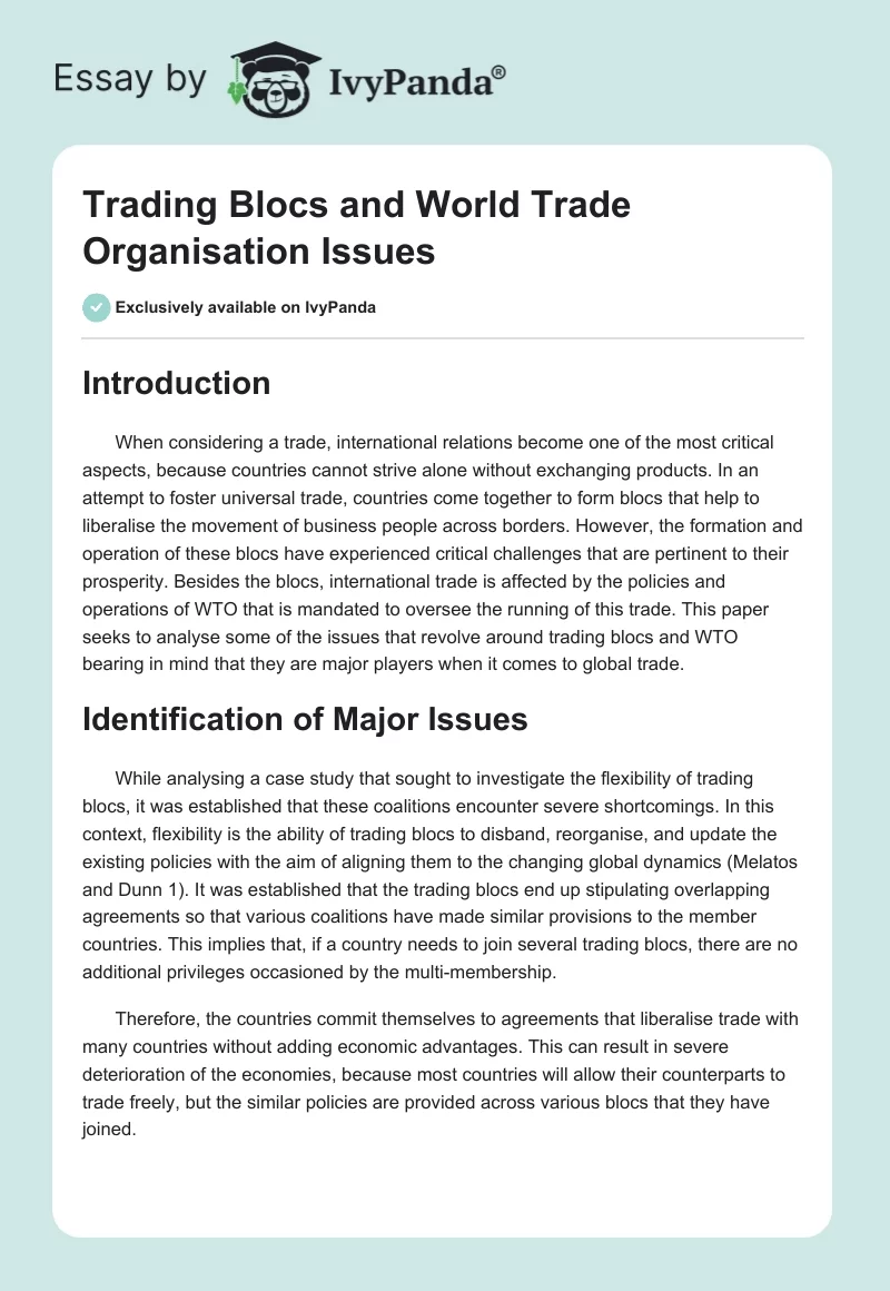 Trading Blocs and World Trade Organisation Issues. Page 1