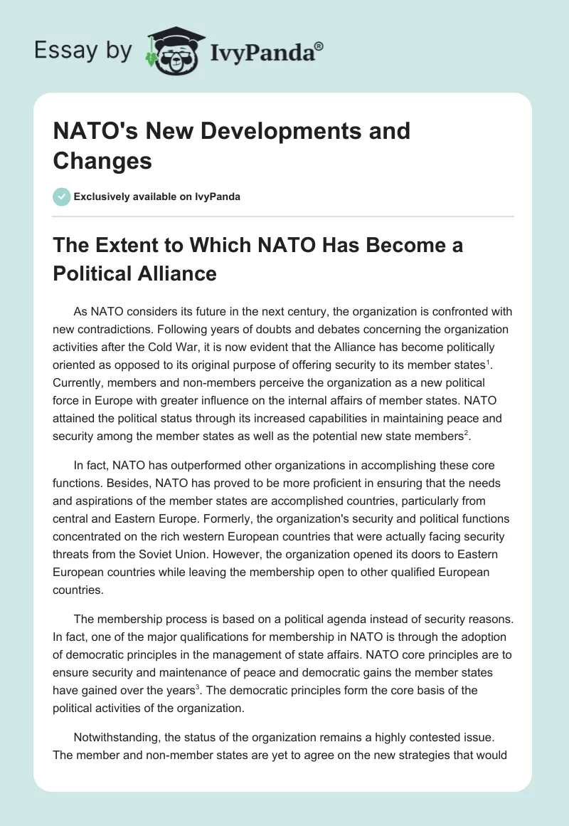 NATO's New Developments and Changes. Page 1