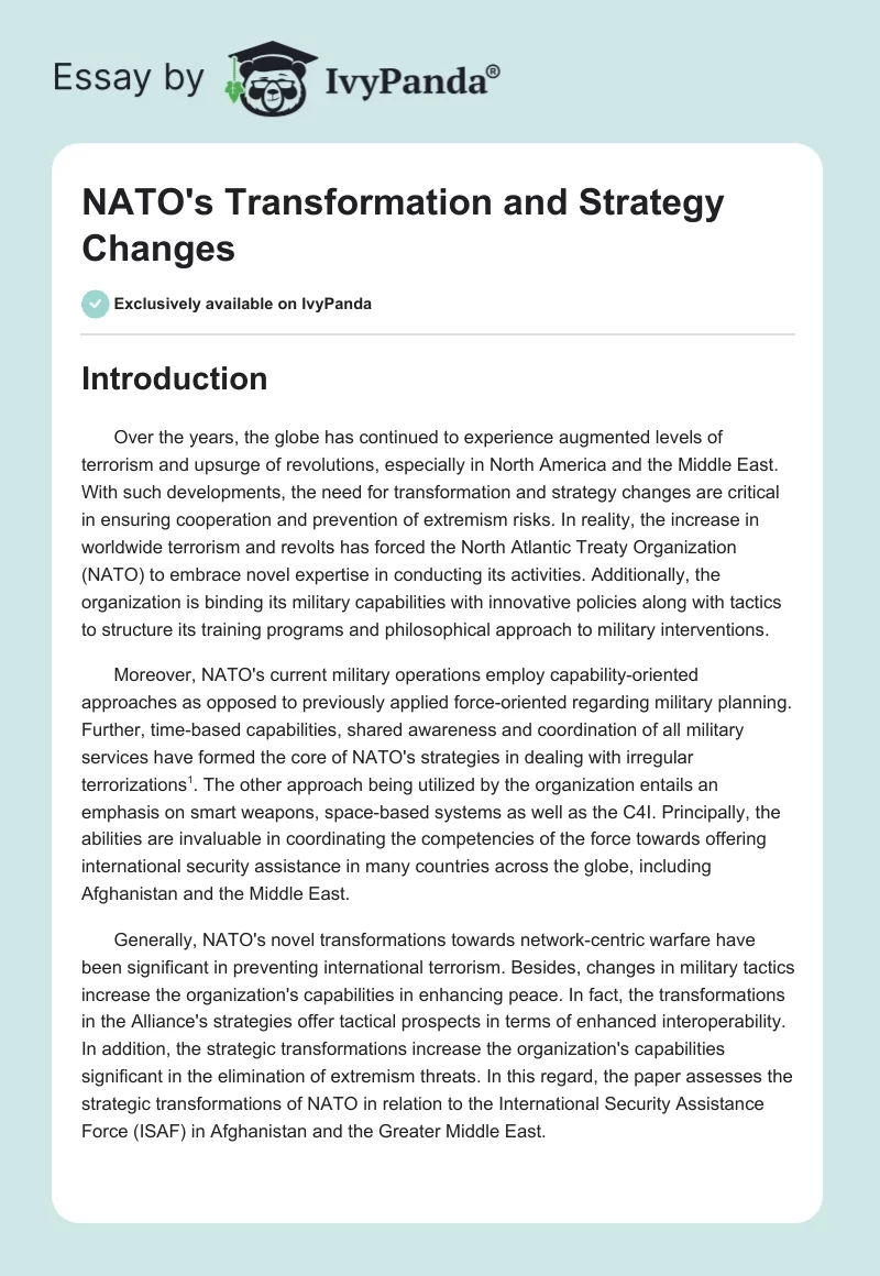 NATO's Transformation and Strategy Changes. Page 1