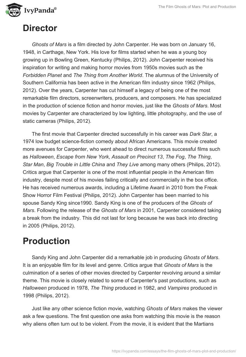 The Film "Ghosts of Mars": Plot and Production. Page 3
