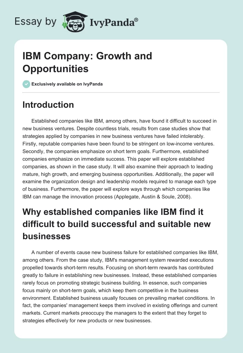 IBM Company: Growth and Opportunities. Page 1