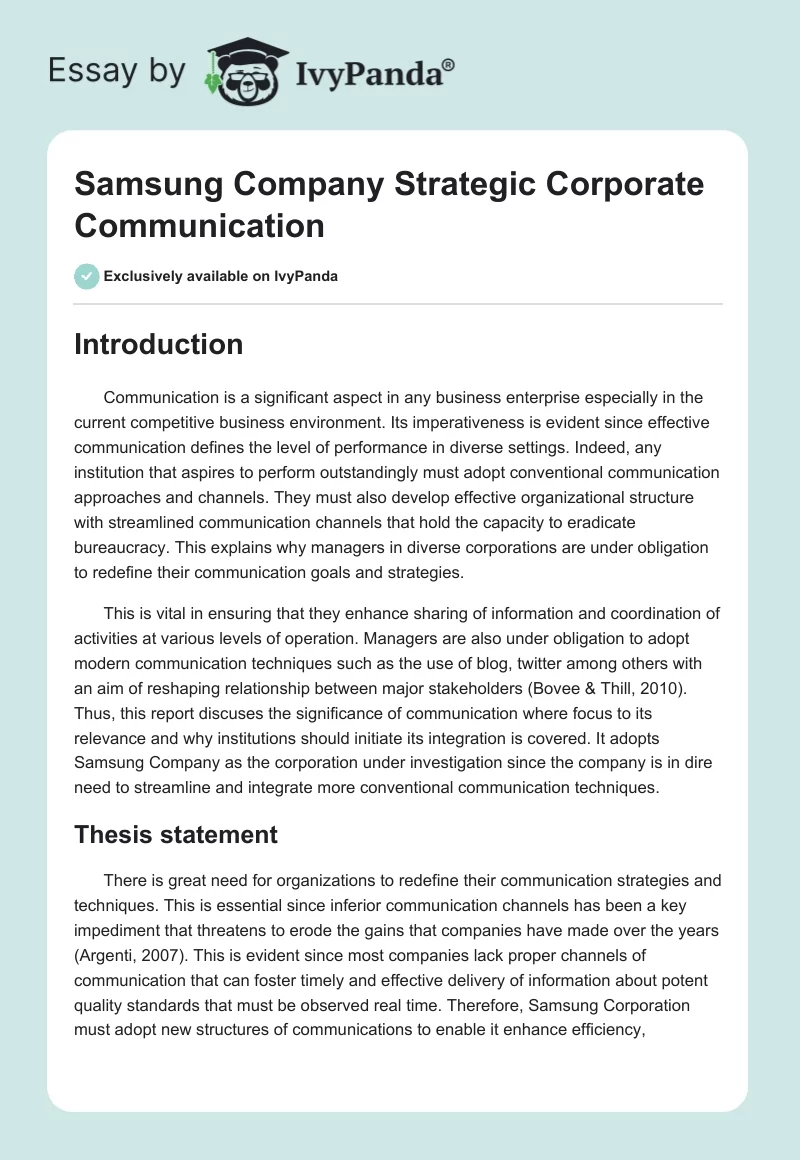 Samsung Company Strategic Corporate Communication. Page 1