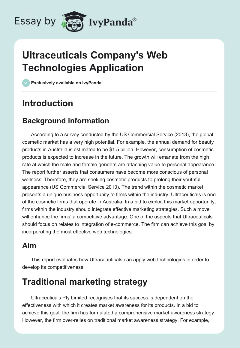 Ultraceuticals Company's Web Technologies Application. Page 1