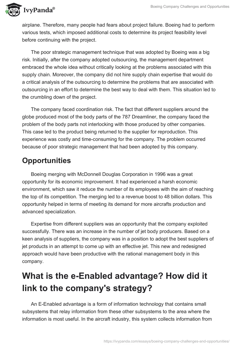 Boeing Company Challenges and Opportunities. Page 2