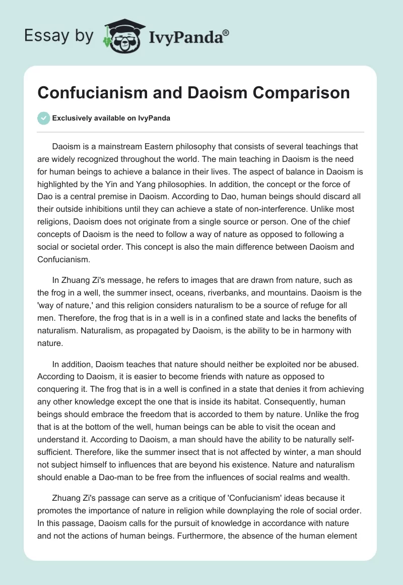 Confucianism and Daoism Comparison. Page 1